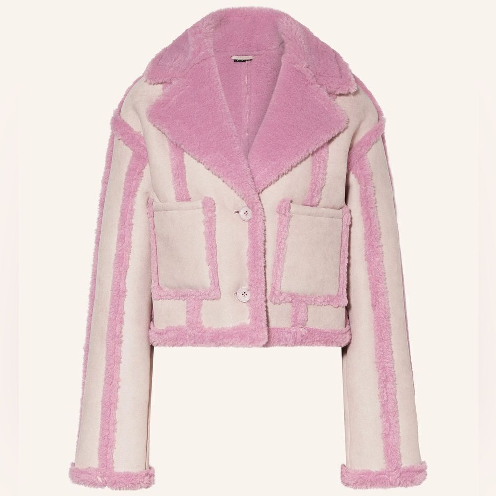 Revolve Berlin OW Collection Faux Shearling Pink Pastel Jacket Large - Picture 2 of 12